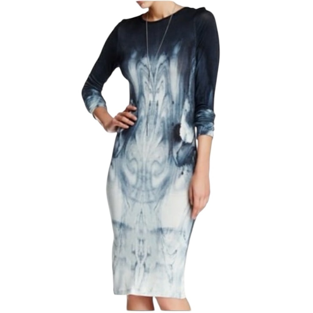 Young Fabulous & Broke Midi Artsy Long Sleeve Dress Small Y2K Tie‎ Dye Stretch